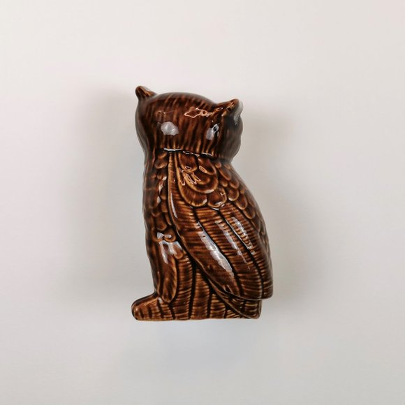 70s Brown Mirror Glaze Ceramic Owl Figurine - Picture 4 of 10